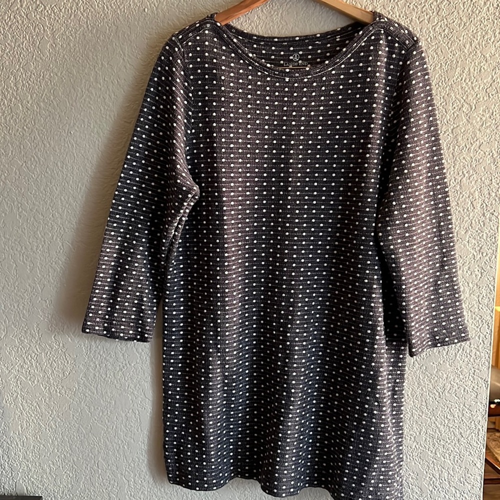 Lands End Textured White Dot Dress